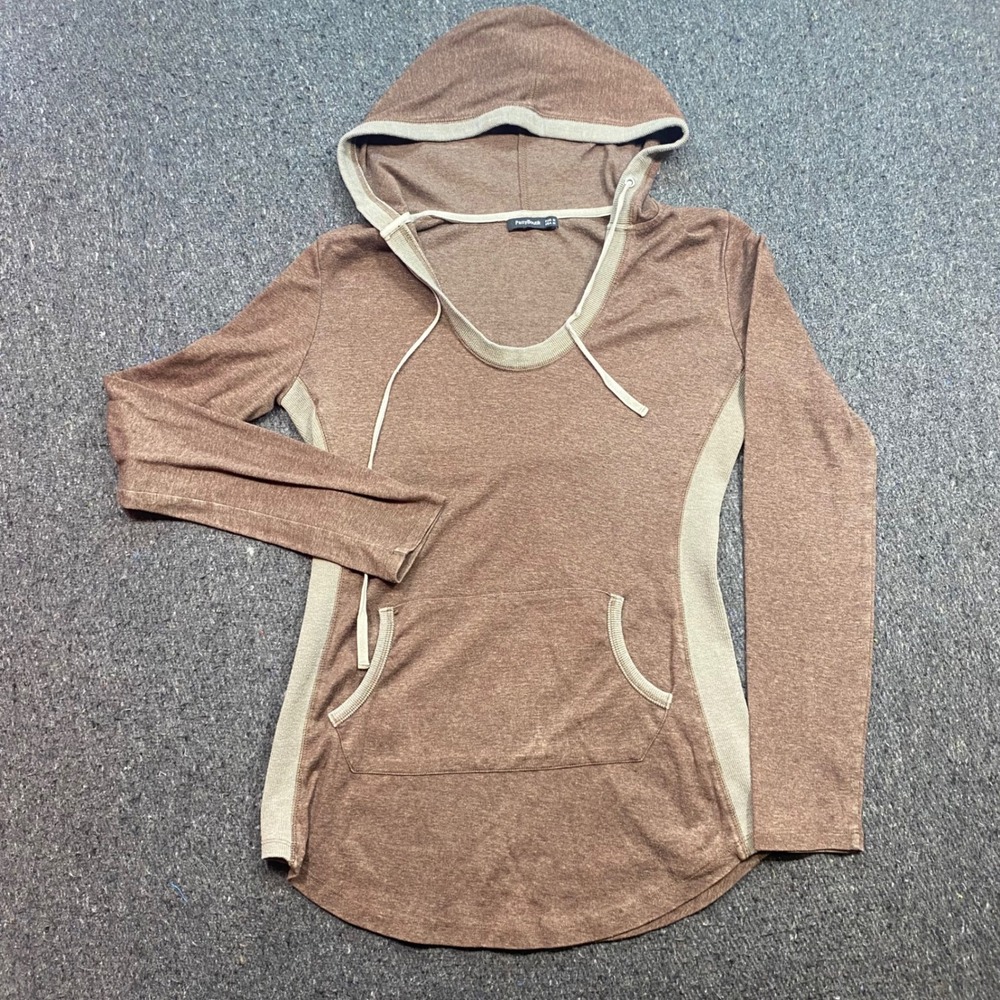 PattyBoutik Hoodie Sz M Womens Brown Skater Scoop Neck Kangaroo Pocket Pullover